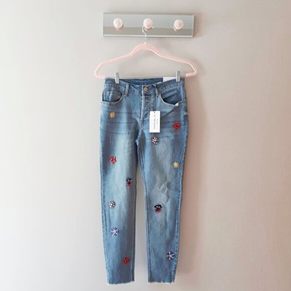 NWT For the Republic floral applique embellished slim ankle jeans, 25 - Picture 6 of 11